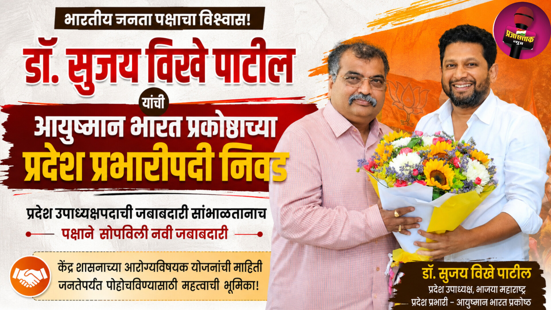 डॉ.सुजय विखे पाटील यांच्यावर भाजपची नवी जबाबदारी; आयुष्मान भारत प्रकोष्ठाच्या प्रदेश प्रभारीपदी नियुक्ती...